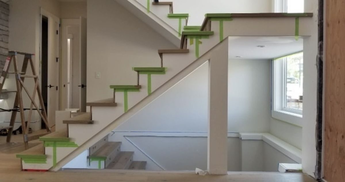 A staircase at framing stage, before railing installation